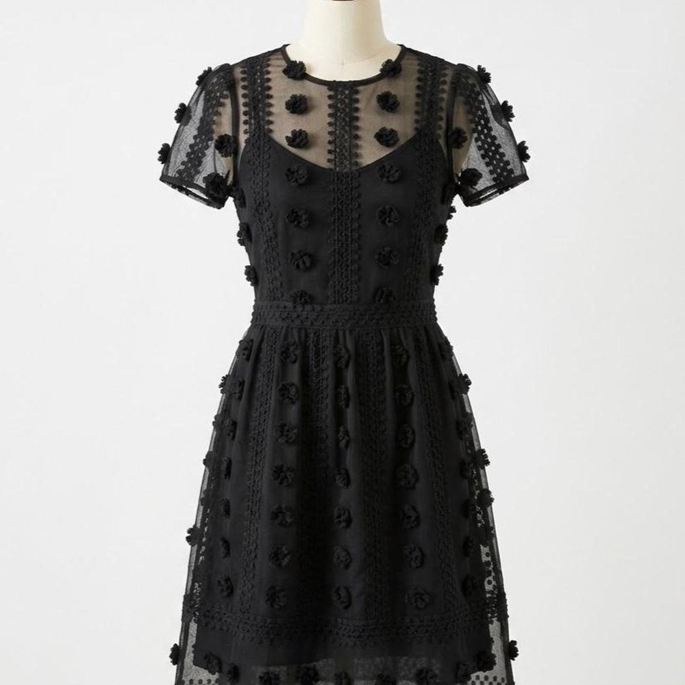 Sunday in Brooklyn Bonita Textured Applique Sheer Lace LBD Mini Party Dress 8